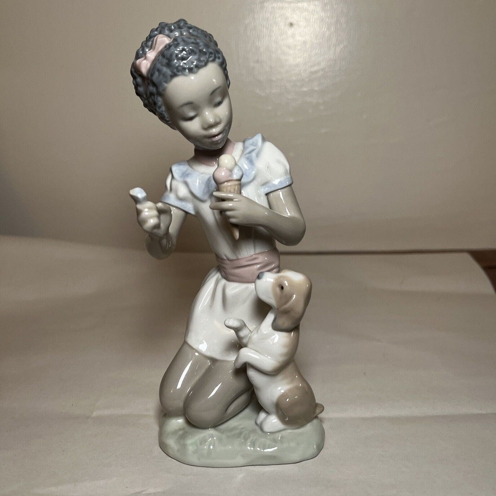 Rare Lladro Black Legacy Collection: #5836 "Sharing Sweets" Figurine, Girl, Dog